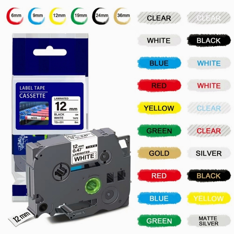 6/9/12/18/24 มม.TZe231 เทปลามิเนต tze 231 tze 231 TZE231 TZe221 TZe241 TZe251 สําหรับ Brother P-touc