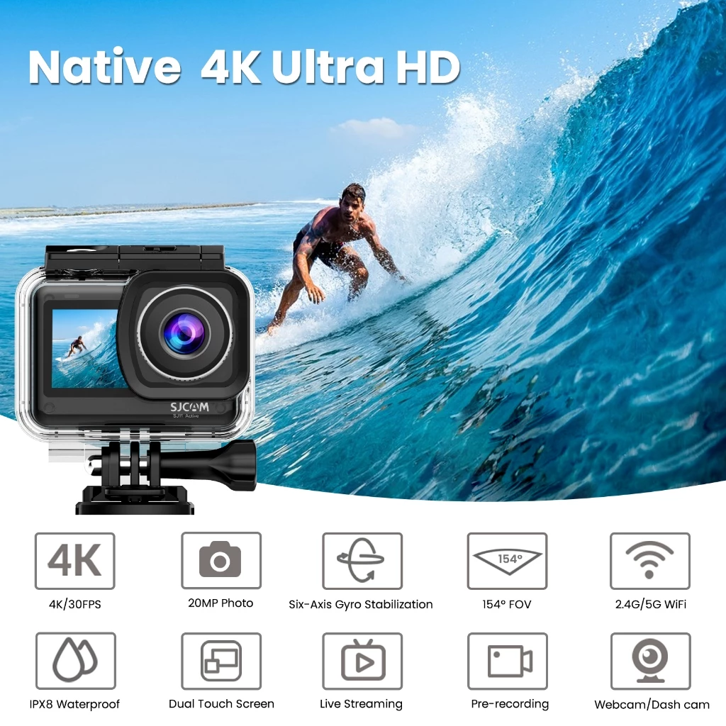 Sjcam SJ11 กล้องแอคชั่นแคมเมรา 4K, ใต้น้ํากันน้ํา 5M, กล้องติดหมวกกันน็อคมอเตอร์ไซค์, การป้องกันการสั่นไหว OIS+EIS, Ultra FOV พร้อม Active HDR, 5G WiFi, thumbnail 7