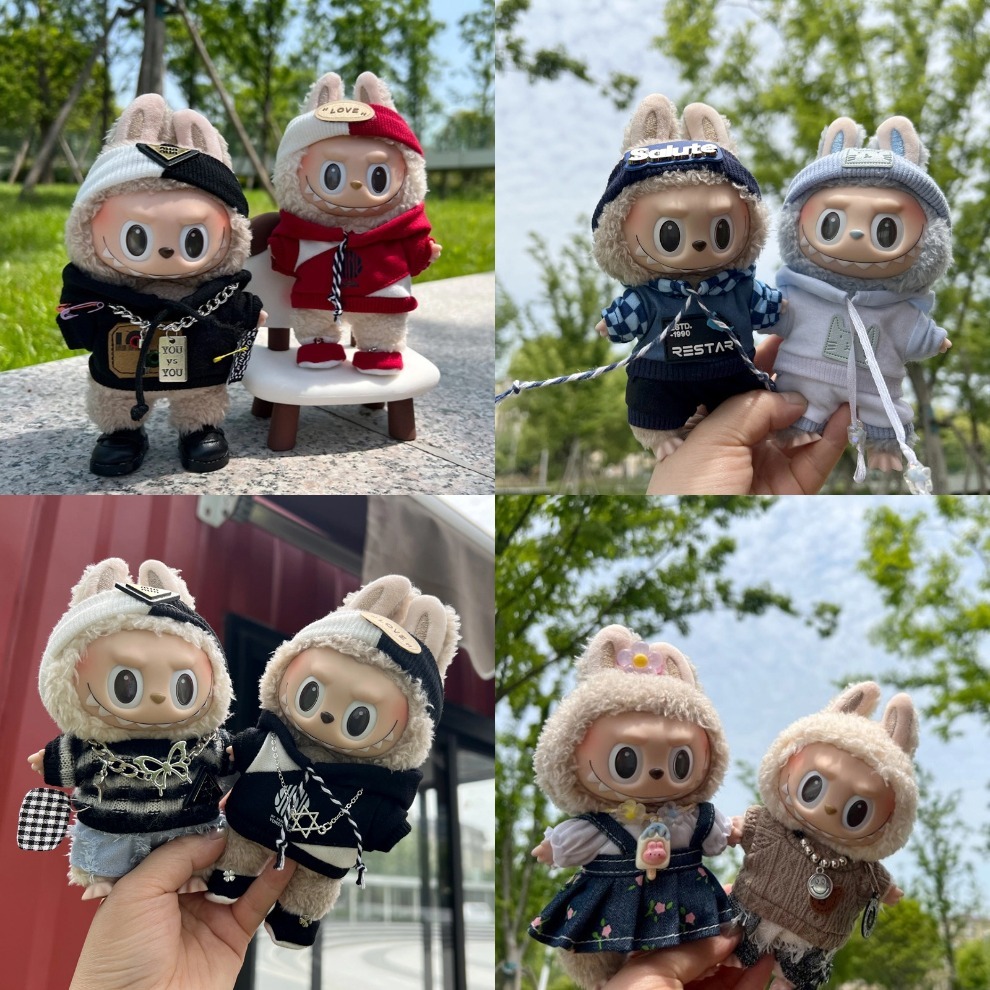 17cm Labubu จั๊มสูทมีฮู้ด ลาย Labubu ตุ๊กตา JK BJD K-pop Lisa Jennie Jungkook JIMIN Gibdle ILLIT Stary ขนาด 17 ซม. เหมาะสําหรับเป็นของขวัญ