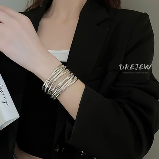 DREJEW เดรช ยุโรปและอเมริกาข้ามหลายชั้นเปิดสร้อยข้อมือสไตล์เย็นโอ้อวดบุคลิกภาพสร้อยข้อมือแฟชั่นแสงหรูหราและเครื่องประดับระดับไฮเอน