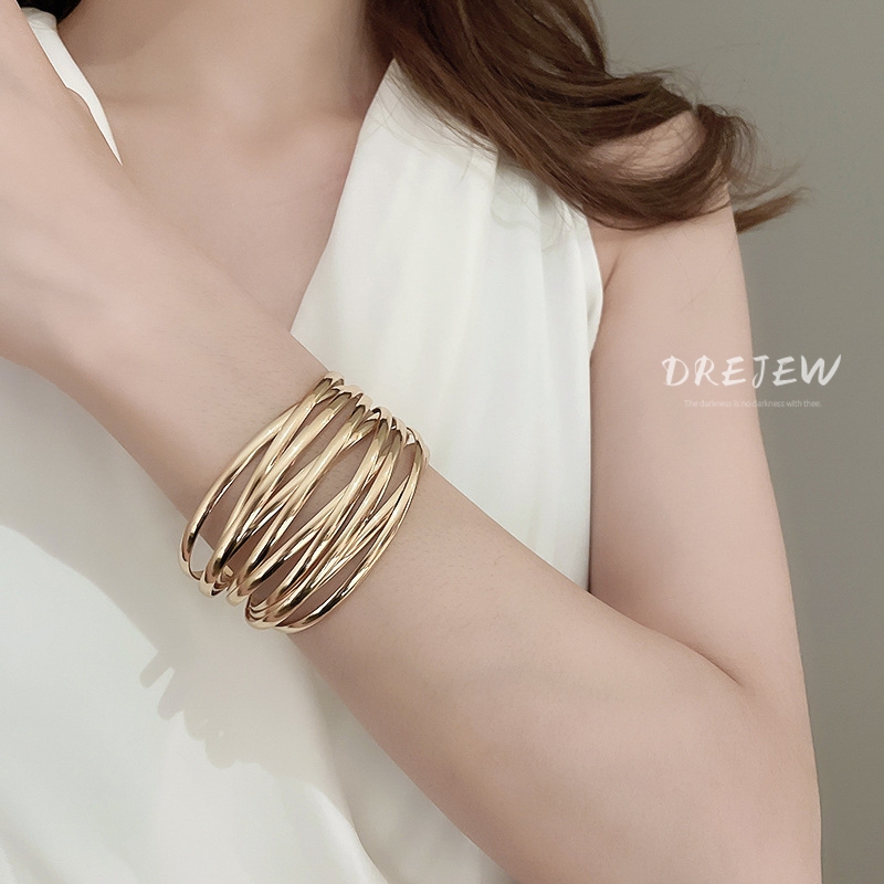 DREJEW เดรช ยุโรปและอเมริกาข้ามหลายชั้นเปิดสร้อยข้อมือสไตล์เย็นโอ้อวดบุคลิกภาพสร้อยข้อมือแฟชั่นแสงหรูหราและเครื่องประดับระดับไฮเอน