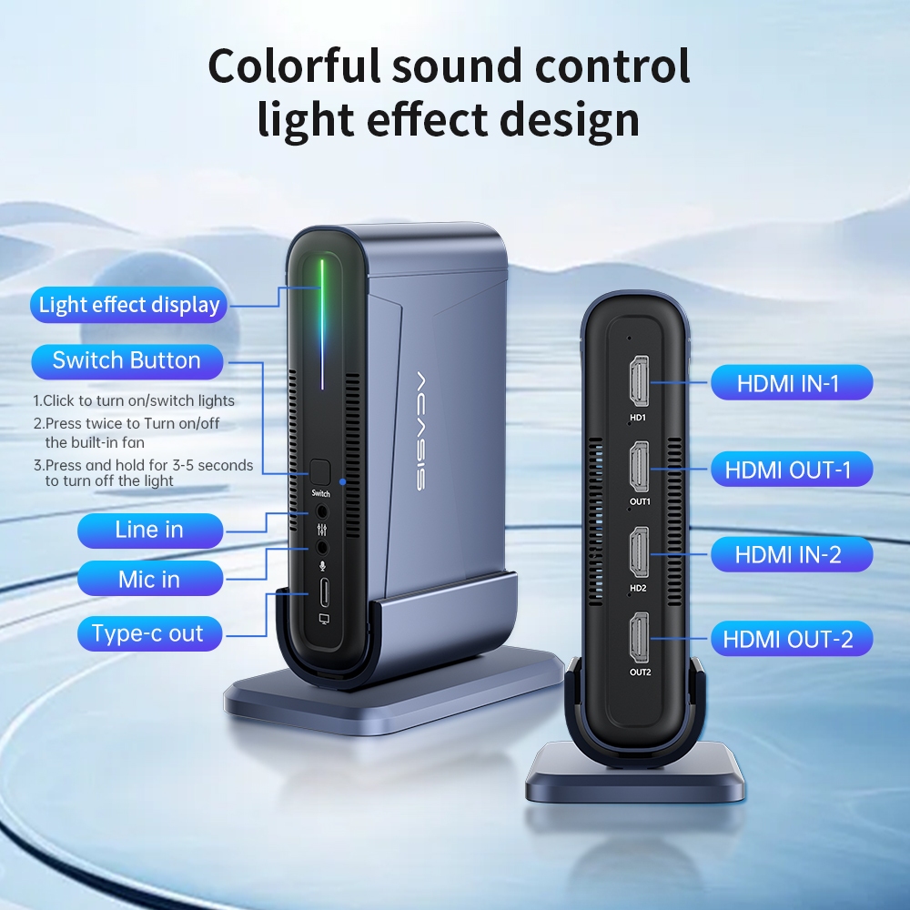 Acasis Dual Channel Video Capture Card HDMI Switch USB3.0 4K60fps เกม Live Box Recorder สตรีมมิ่งสด Streams บันทึกวิดีโอสําหรับ Ps3 Ps4 Xbox One 360 Wii U Nintendo Switch