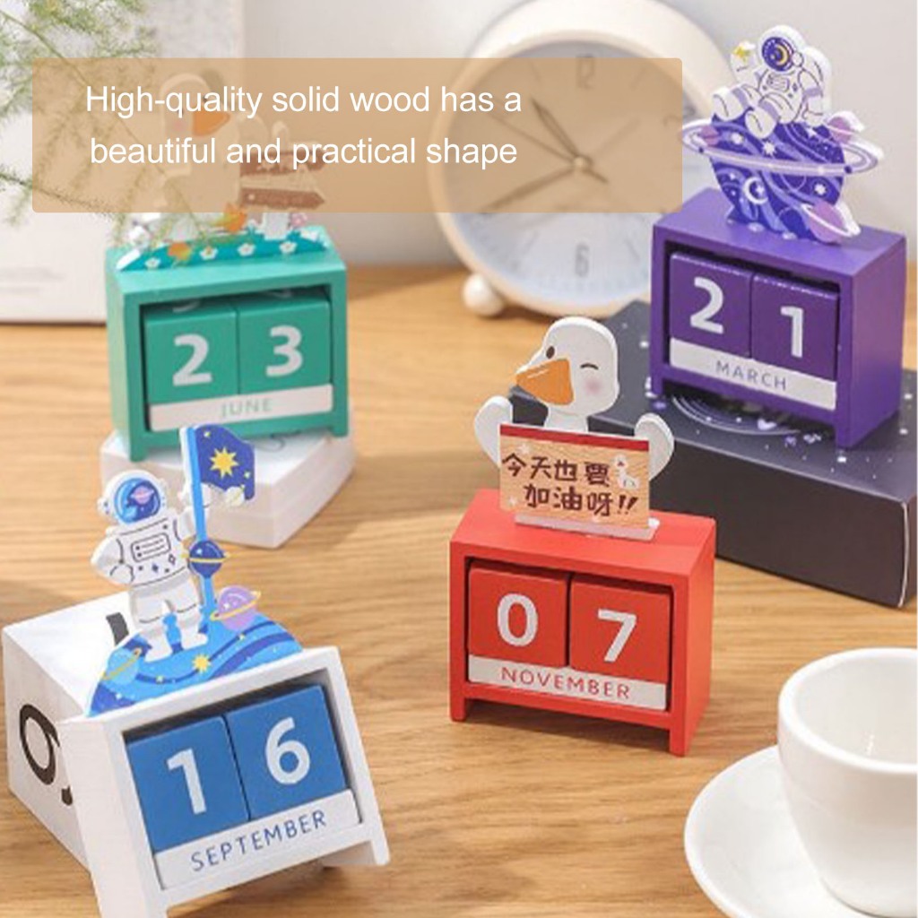 ปฏิทินถาวรไม้นับถอยหลังเดือนวันที่บล็อกก้อนปฏิทินตกแต่งเดสก์ท็อปน่ารัก