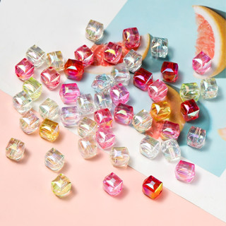 ลูกปัดสี่เหลี่ยมอะคริลิคUV 4-20ชิ้น สีสันโปร่งใส สำหรับDIYสร…
