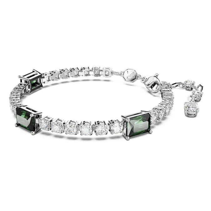 SWAROVSKI พร้อมสต็อก สร้อยข้อมือเทนนิสสวารอฟกี้เมทริกซ์สร้อยข้อมือคริสตัลสีเขียวพร้อมกล่องของขวัญ