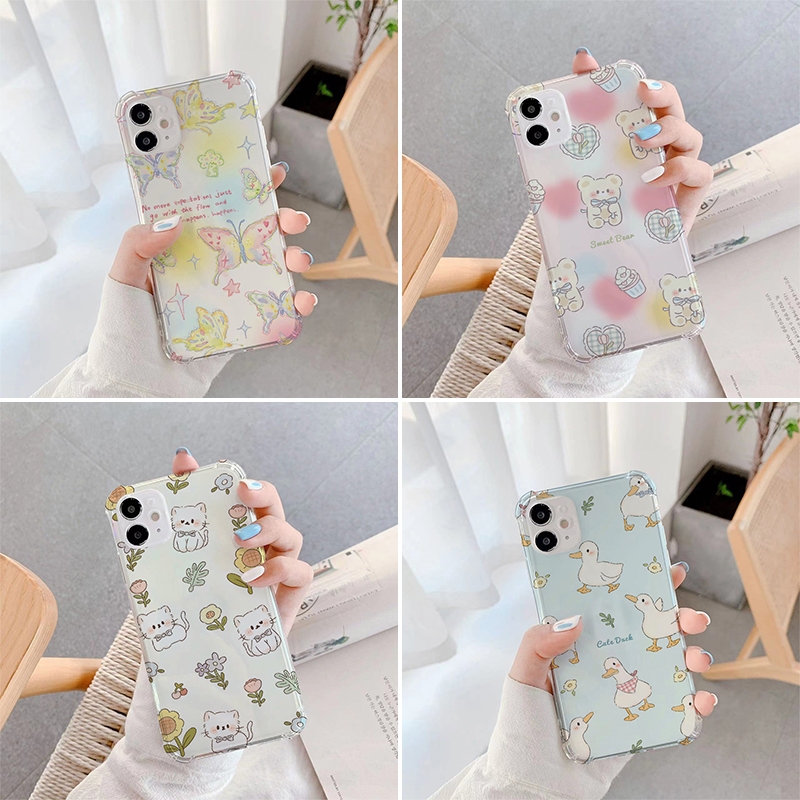 สี่มุมหนาแมวการ์ตูนสไตล์ HTC U24 U23 Desire 22 21 U20 U12+19+U11 life Pro เคสโทรศัพท์ป้องกันกรณี