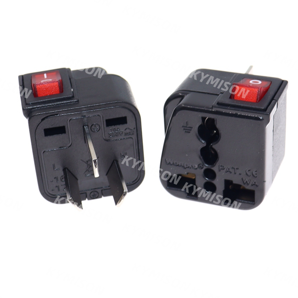 Au, New Zealand, China Travel Adapter Convert World Plug พร้อมสวิตช์ LED Mian WONPRO Black 10A 250V