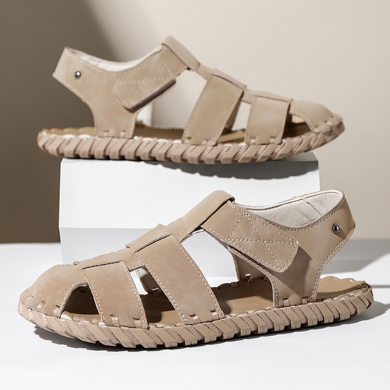 แฟชั่นหนังผู้ชาย Gladiator รองเท้าแตะรองเท้าลําลองหล่อนุ่ม Anti Slip Breathable ทนทาน Cool