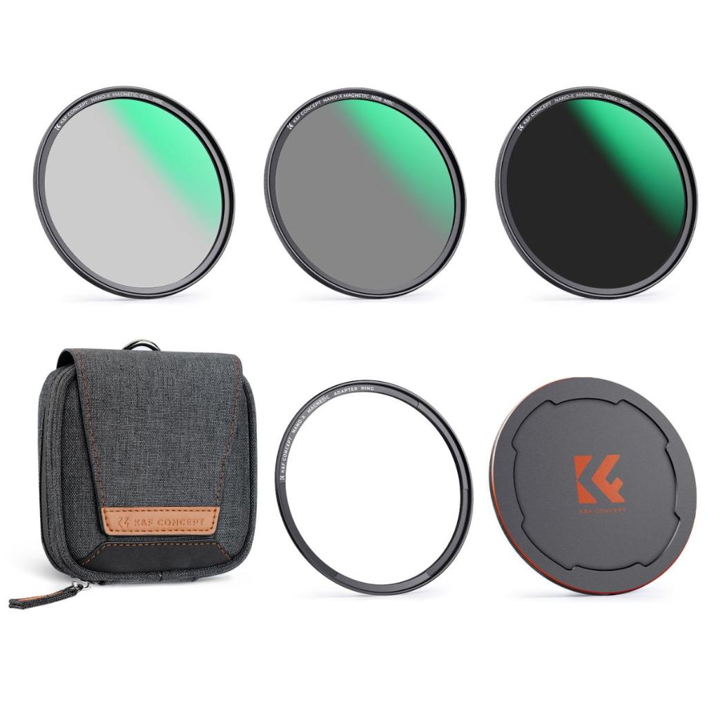 K&fccept ชุดกรองเลนส์แม่เหล็ก CPL+ND8+ND64+แหวนอะแดปเตอร์แม่เหล็ก+ฝาปิดเลนส์แม่เหล็ก 5 in 1 Quick Swap System Nano X Series