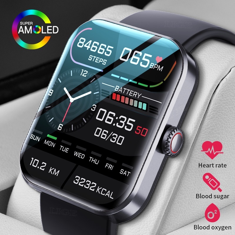 F57l 2024 ใหม่เลือดกลูโคส Smartwatch Electrocardiogram อุณหภูมิเลือดออกซิเจนการตรวจสอบการนอนหลับ ECG