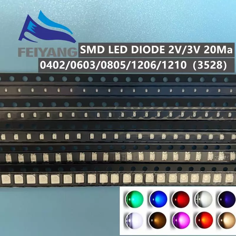 100 ชิ้น 0402 0603 0805 1206 1210(3528) 5730 5050 2835 smd LED แดงสีเหลืองเขียวสีขาวฟ้าอบอุ่นขาวน้ําแข็งสีฟ้าชมพูม่วง UV ส้มเปล่งแสง LED ไดโอดชุด