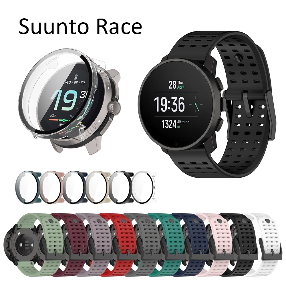 สําหรับ Suunto Race strap case กระจกนิรภัย PC hard กรอบกีฬาซิลิโคน soft smart watch band strap