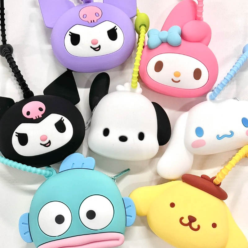 Sanrio ซิลิโคนกระเป๋าใส่เหรียญกระเป๋าเก็บจี้พวงกุญแจกระเป๋าหญิงการ์ตูนกระเป๋านักเรียนเครื่องประดับ Mymelody Purin กระเป๋าสตางค์พวงกุญแจ