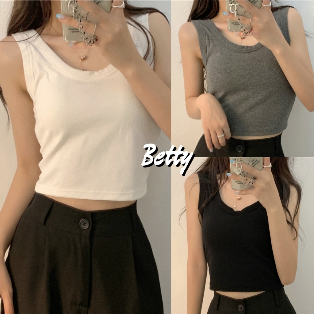 Betty house พร้อมส่ง เสื้อกล้าม เสื้อครอปผู้หญิง กั๊กแขนกุด ครอปแฟชั่น 3สี สีพื้น เซ็กซี่ สไตล์เกาหลี