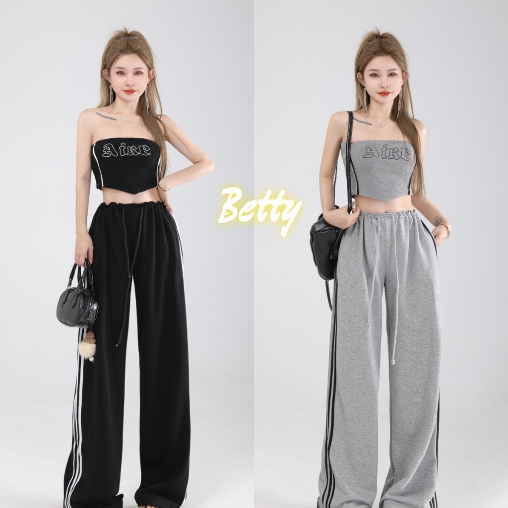 Betty house พร้อมส่ง ชุดเซ็ท ชุดเซต2ชิ้น เสื้อกั๊กผู้หญิง เสื้อครอป กางเกงขายาว ผ้านุ่มกางเกงวอร์ม สวย เนื้อผ้าดีใส่สบาย สไตล์เกาหลี