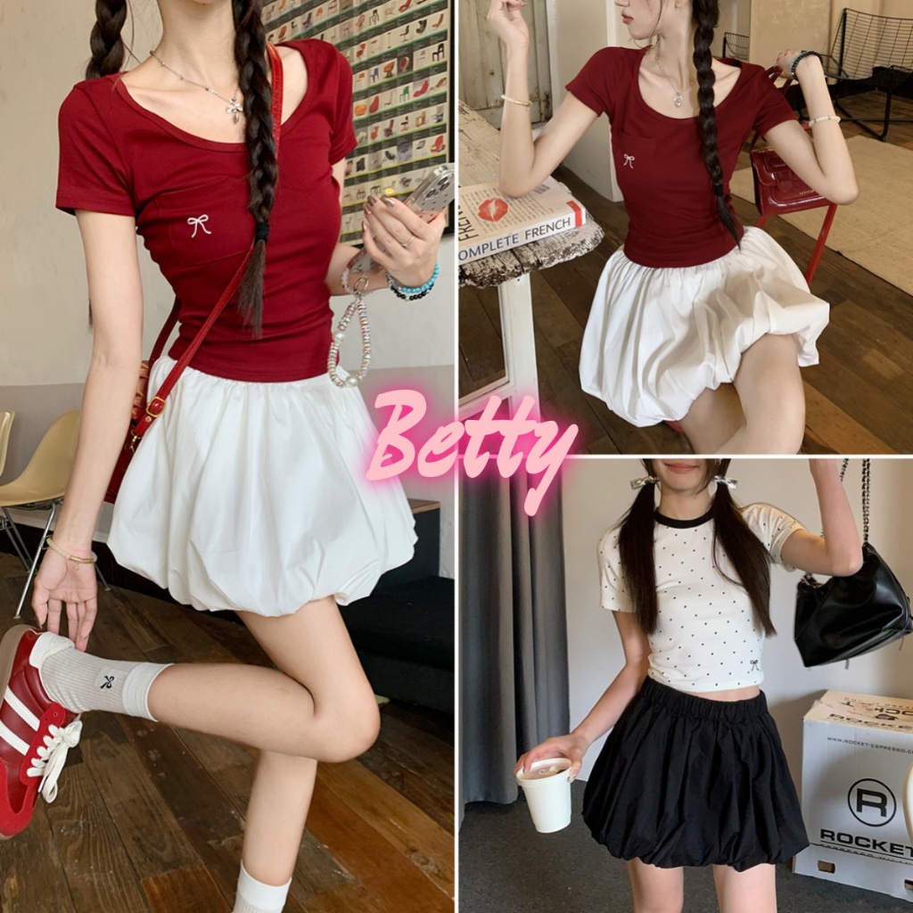 Betty house🌸พร้อมส่ง กระโปรงสั้น กระโปรงพองๆ ชุดเจ้าหญิงสีขาวล้วน ทรงเอมินิ เซ็กซี่ ยืดสั้น สไตล์เกาหลี💚