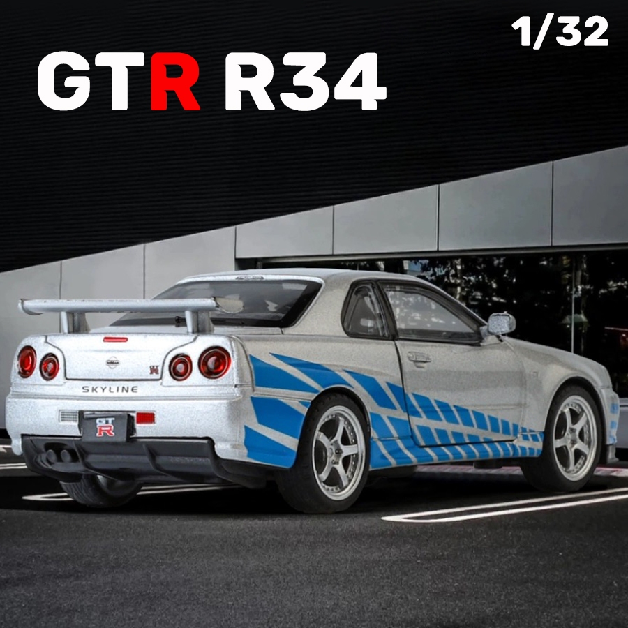 1:32 Scale Nissan GTR R34 Skylineรถรุ่นDiecastรถเสียงรถคนรักคอลเลกชันเด็กของขวัญวันเกิดโลหะของเล่นเด็ก
