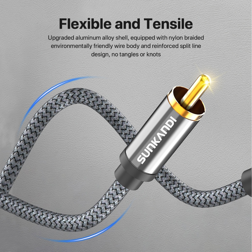 Sunkandi สาย RCA สีเทา USB C ถึง Dual RCA ชายแจ็คปลั๊กอะแดปเตอร์สําหรับลําโพงสเตอริโอ Amp สายไฟ