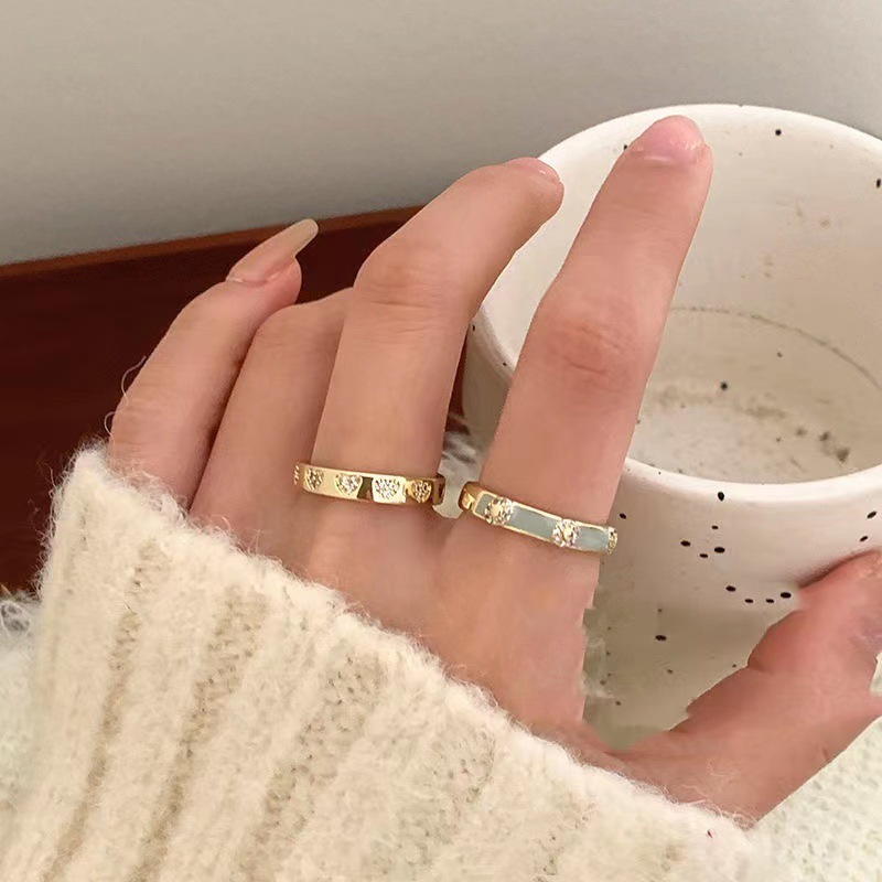 เกาหลีที่มีสีสันหยดเคลือบชุดเพชรหัวใจแหวนหญิง อิน ประณีตนักเรียนของขวัญวันเกิด