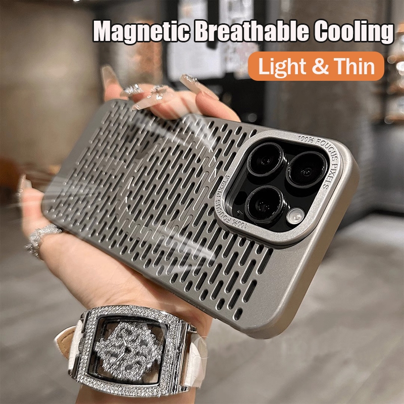 แม่เหล็กbreathable Cooling Hardกันกระแทกเคสโทรศัพท์เข้ากันได้สําหรับiPhone 15 14 Pro Max Plus 13 12 11 Pro Maxไร้สายชาร์จฝาครอบโทรศัพท์ปลอกหรูหรา