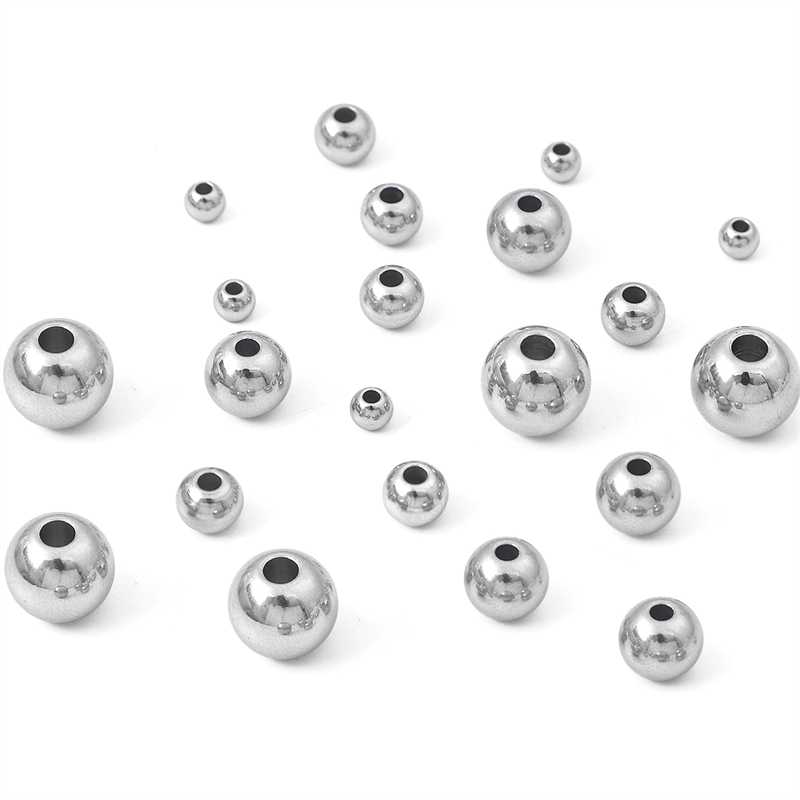 ลูกปัดกลมสแตนเลส 4-10mm สำหรับ DIY งานเครื่องประดับทำสร้อยข้อมือและสร้อยคอ
