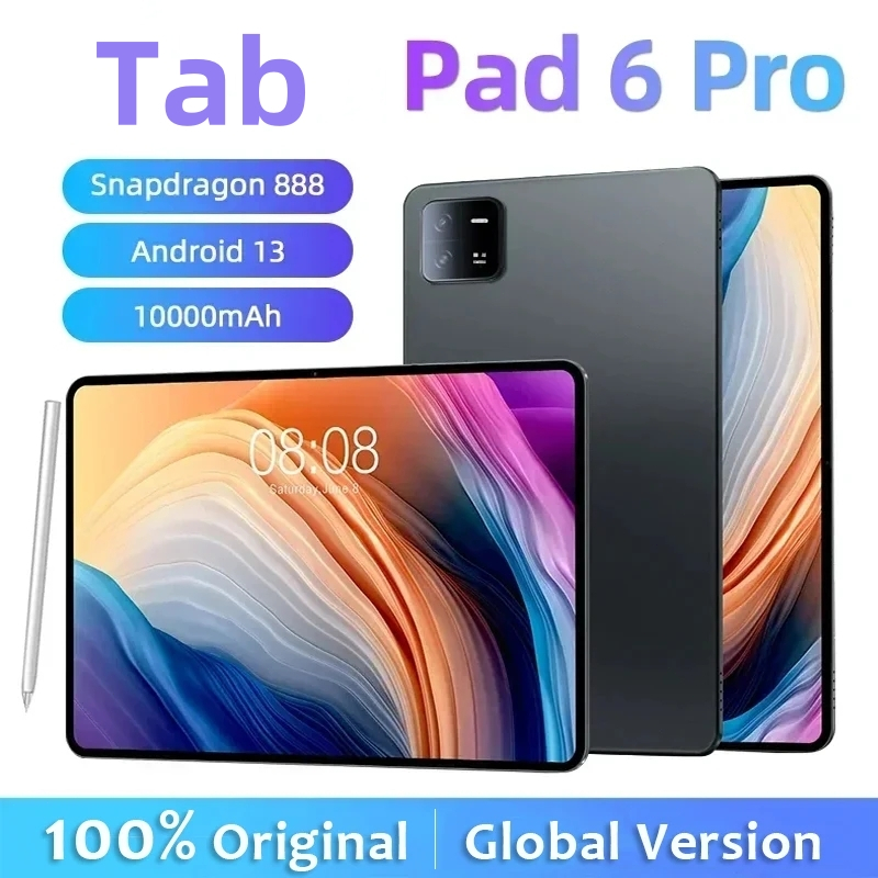 แท็บเล็ต Pad 6 Pro 11 นิ้ว HD Snapdragon 888 Android 13 แท็บเล็ต 16GB 512GB กล้องคู่ Type-C Global V