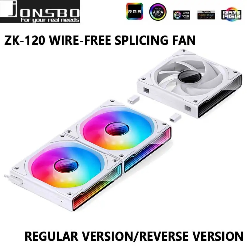 Jonsbo ZK-120 พัดลมประกบไร้สายไฟ 12 ซม. ARGB 4pin PWM อุณหภูมิควบคุมทา pc Case fan AIO liquid cooling pc gamer