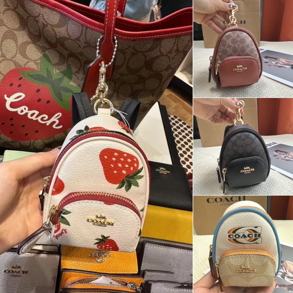 ของแท้ 100%✈️COACH CC315 C7803 มินิกระเป๋าเป้สะพายหลังจี้อุปกรณ์เสริมผู้หญิงพวงกุญแจกระเป๋าแขวนกระเป