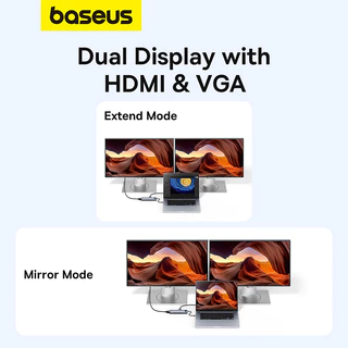 Baseus Metal Gleam 11-in-1 USB-C HUB สายต่อพอร์ต 4K@60Hz HDMI, VGA, RJ45 Gigabit, PD100W, 3xUSB 3.0, SD/TF Card Reader สีเทาเข้ม