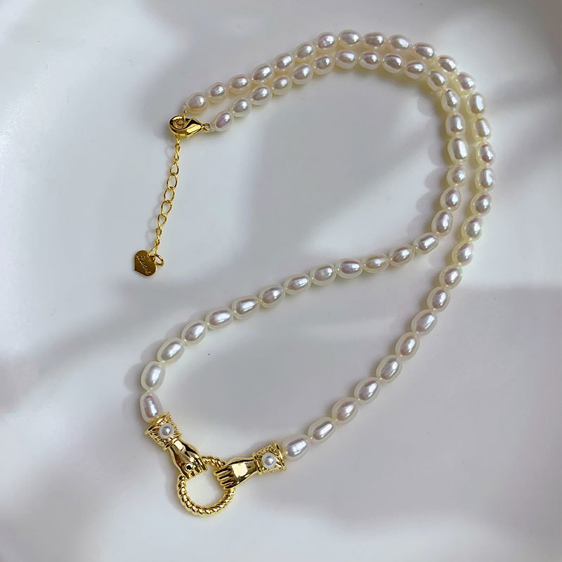 5-6มิลลิเมตรotหัวเข็มขัดข้าวรูปร่างมุกน้ําจืดสร้อยคอสร้อยข้อมือชุดกระดูกไหปลาร้าโซ่