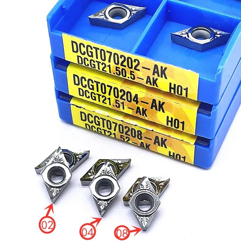 Dcgt 10 ชิ้น DCGT070202 DCGT070204 DCGT070208 DCGT11T302/T11T304/T11T308 AK H01 คาร์ไบด์ใส่กลึง CNC เครื่องมือสําหรับโลหะ อลูมิเนียม ทองแดง ตัด