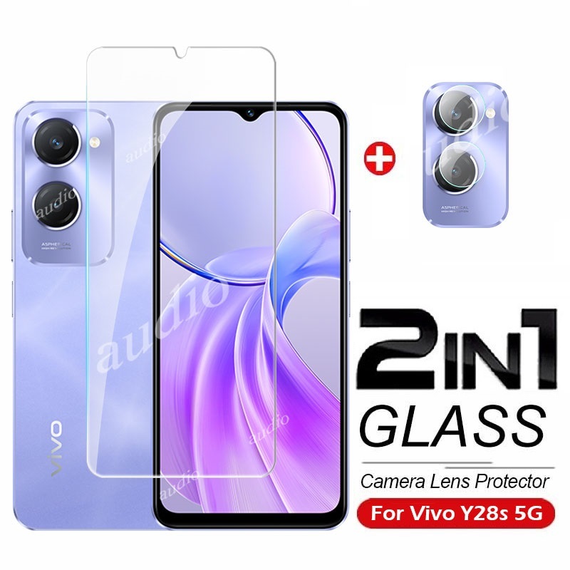 2in1 กระจกนิรภัยแบบเต็มหน้าจอป้องกันฟิล์มพร้อมกล้องเลนส์สําหรับVivo y28s 5G 2024 ป้องกันหน้าจอฟิล์มส