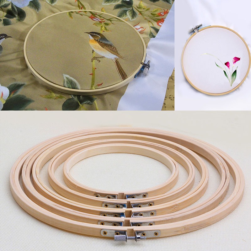 10-40 ซม.DIY Handmade Catcher เย็บปักถักร้อย Hoop Craft วงกลมไม้ไผ่แหวนแขวนงานแต่งงานตกแต่งคริสต์มาสพวงหรีดดอกไม้ Cross Stitch ภาพวาดผนัง Art Home Decor