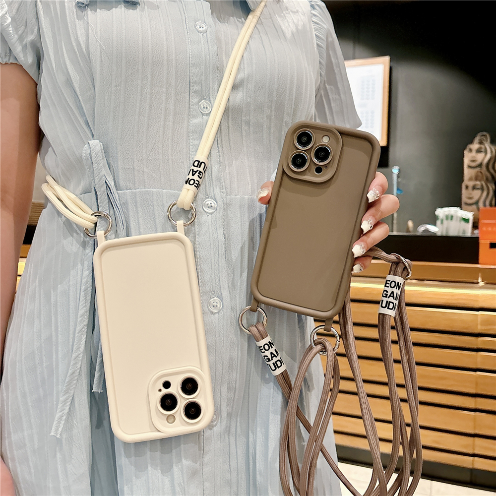 Crossbody สร้อยคอสายคล้องคอ Lanyard สายไฟซิลิโคนนุ่มสําหรับ iPhone 16 15 13 Pro Max 12 11 14 Pro Max XR XS X 7 8 Plus ฝาครอบกันชน