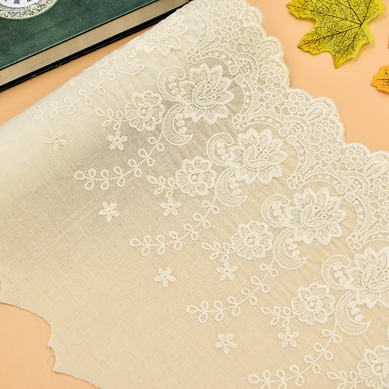 1ขนาดผ้าฝ้ายปักเสื้อผ้าลูกไม้กว้าง22ซม.,ปกผ้าม่าน,แขน,อุปกรณ์ชุดแต่งงาน ทําเอง เสื้อผ้า