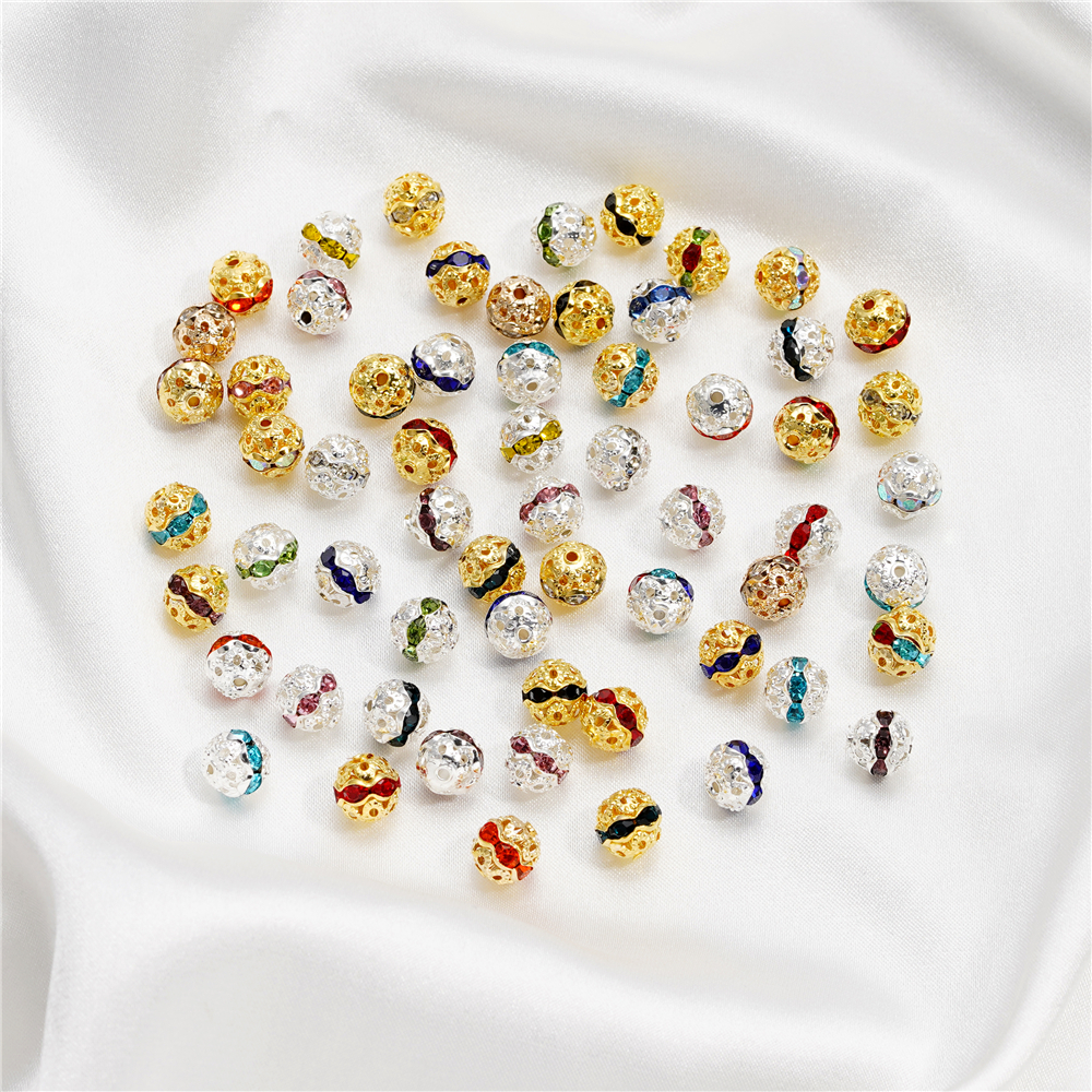 St.kunkka 8mm18K Gold-Plated ทองแดง Hooded Balls 10 Hollow Diamond-Stranded Spacer ลูกปัดรอบลูกปัดลูกปัด DIY Handmade สร้อยข้อมือสร้อยคอสไตล์จีนวัสดุอุปกรณ์เสริม