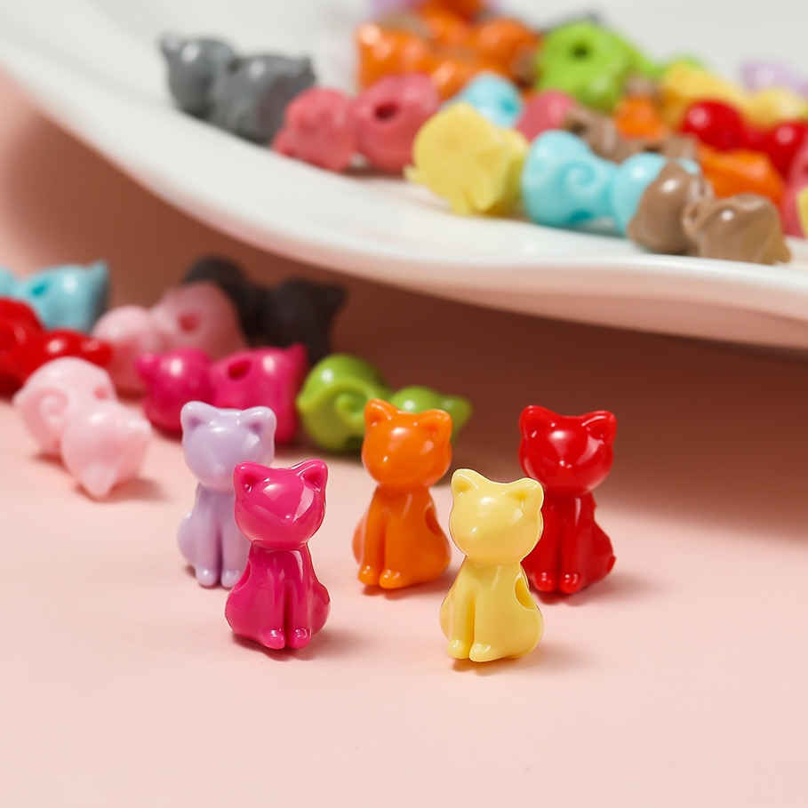 ลูกปัดอะคริลิคการ์ตูนสุนัขจิ้งจอก  10-30ชิ้น สีทึบ สำหรับDIYสร้อยข้อมือ-สร้อยคอ งานฝีมือ