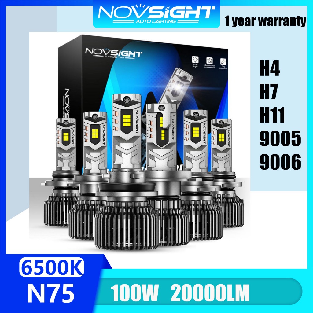 Novsight N75 ไฟหน้ารถ LED H4 H11 100w 20000LM 9005 9006 9012 H7 แสงสีขาวสว่างเป็นพิเศษที่กําหนดเอง