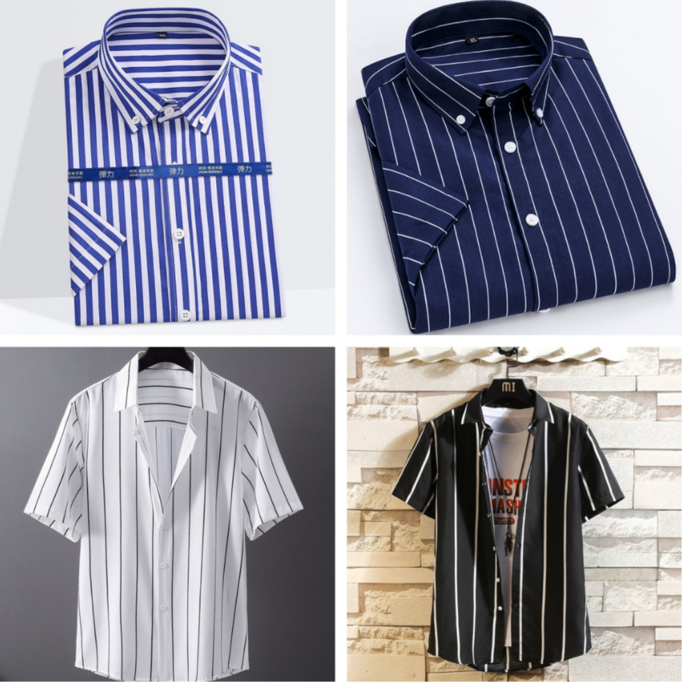 ใหม่ผู้ชายลายเสื้อแฟชั่นธุรกิจสีขาวเสื้อแขนสั้นผ้าฝ้ายเสื้อลําลอง