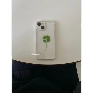 Ins สไตล์เกาหลี Niche Blogger สไตล์เดียวกันฤดูร้อนสด Lucky Four-leaf Clover เวอร์ชั่นเกาหลี 16pro โปร่งใสสูงเหมาะสําหรับ iphone15promax/14pro Apple 13/12/11 เคสโทรศัพท์ 16 ป้องกัน 17promax กรณีกันกระแทก AIR
