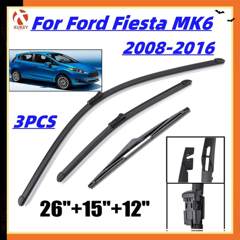 3pcs สําหรับ Ford Fiesta MK6 2008-2016 ด้านหน้าและด้านหลังใบปัดน้ําฝนยาง Wiper Original Wiper 26 + 15 + 12