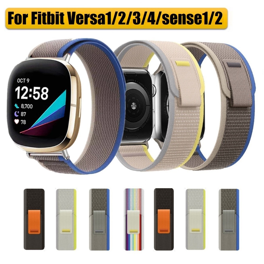 Nylon Sports สาย Fitbit Versa 4 ไนลอนกีฬาสําหรับ Fitbit Versa 4 สาย Fitbit Versa 3 สาย Fitbit Sense สาย Fitbit Sense 2 Strap Versa lite SmartWatch Replacment ไนลอนสําหรับ Fitbit Sense 2 สาย
