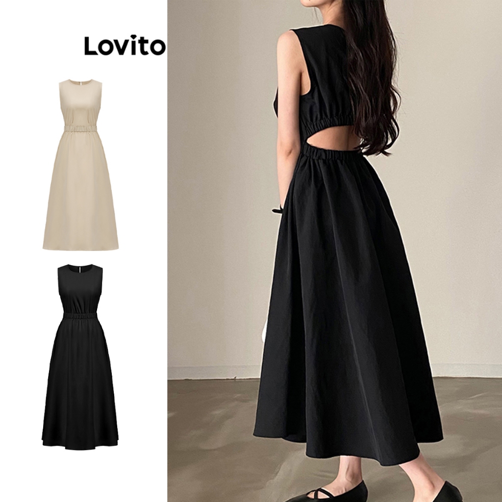 Lovito Party เดรสไม่มีสายผูกหลัง-เอวยางยืด -ชุดบอลสําหรับผู้หญิง L77ED270 (หลากสี)