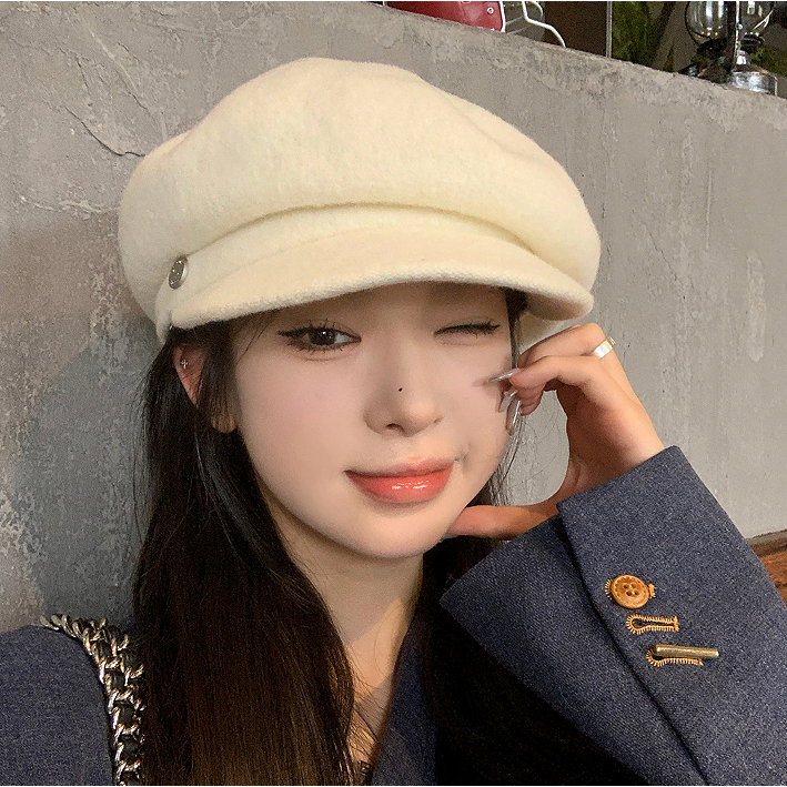 เวอร์ชั่นเกาหลี All-Match Woolen Beret ผู้หญิงฤดูใบไม้ร่วงฤดูหนาว Casual Classy หมวกอังกฤษย้อนยุคจิตรกรหมวก