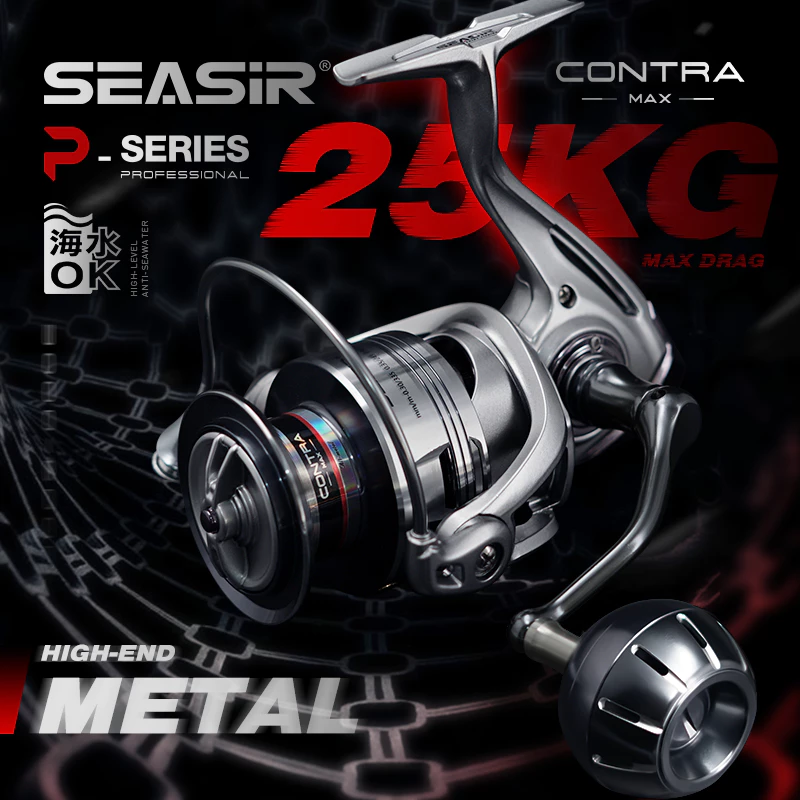 SEASIR CONTRA Max โลหะทั้งหมด Spinning Fishing Reel 9+1 BB 5.1:1/5.7:1 อัตราทดเกียร์ 3000-8000 Series ลากสูงสุด 25KG/55LB อลูมิเนียมอัลลอยด์ Body และ Grip ตกปลาน้ําเค็มล้อ