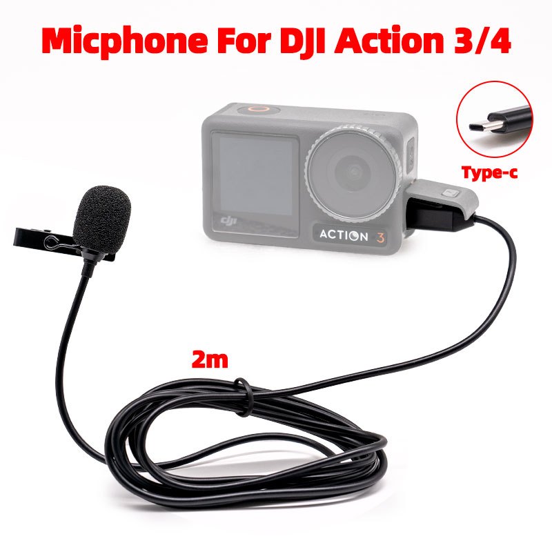 ไมโครโฟนสําหรับ DJI OSMO ACTION 3/4 กล้องแอคชั่นแคมเมราภายนอก Mic DJI ACTION 4/3 อุปกรณ์เสริมอะแดปเตอร์เสียง