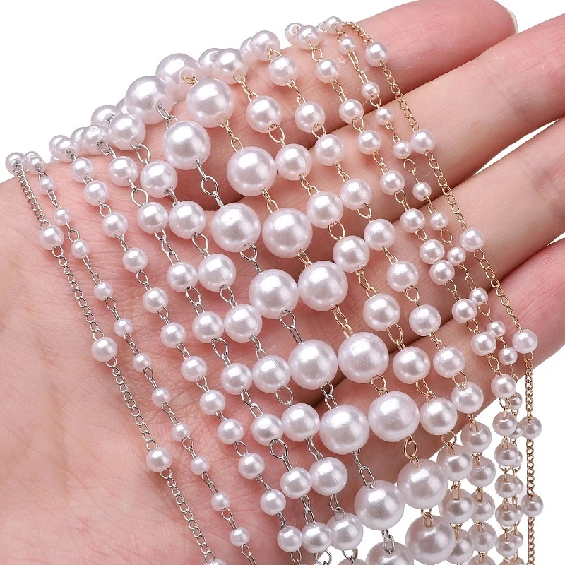 50เซนติเมตรเลียนแบบมุกอะคริลิลูกปัดโซ่สําหรับทําสร้อยคอสร้อยข้อมือ ทําเอง อุปกรณ์เครื่องประดับตัดสําหรับผ้าม่านประตูตกแต่งงานแต่งงาน ทําเอง ตกแต่งอุปกร