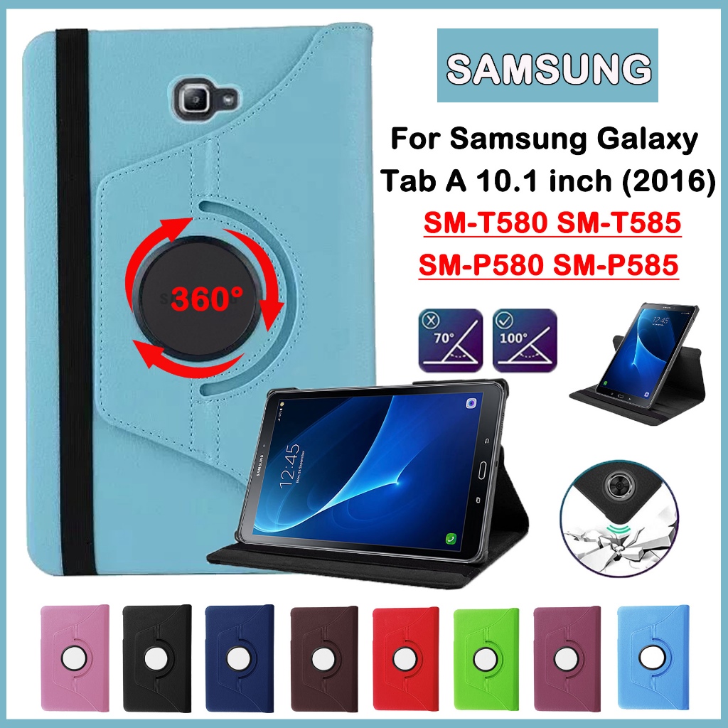 สําหรับ Samsung Galaxy Tab A6 10.1 นิ้ว (2016) SM-T580 T585 S-Pen SM-P580 P585 P585Y แฟชั่น 360° ฝาครอบหมุน ปลอกหนัง PU คุณภาพสูง
