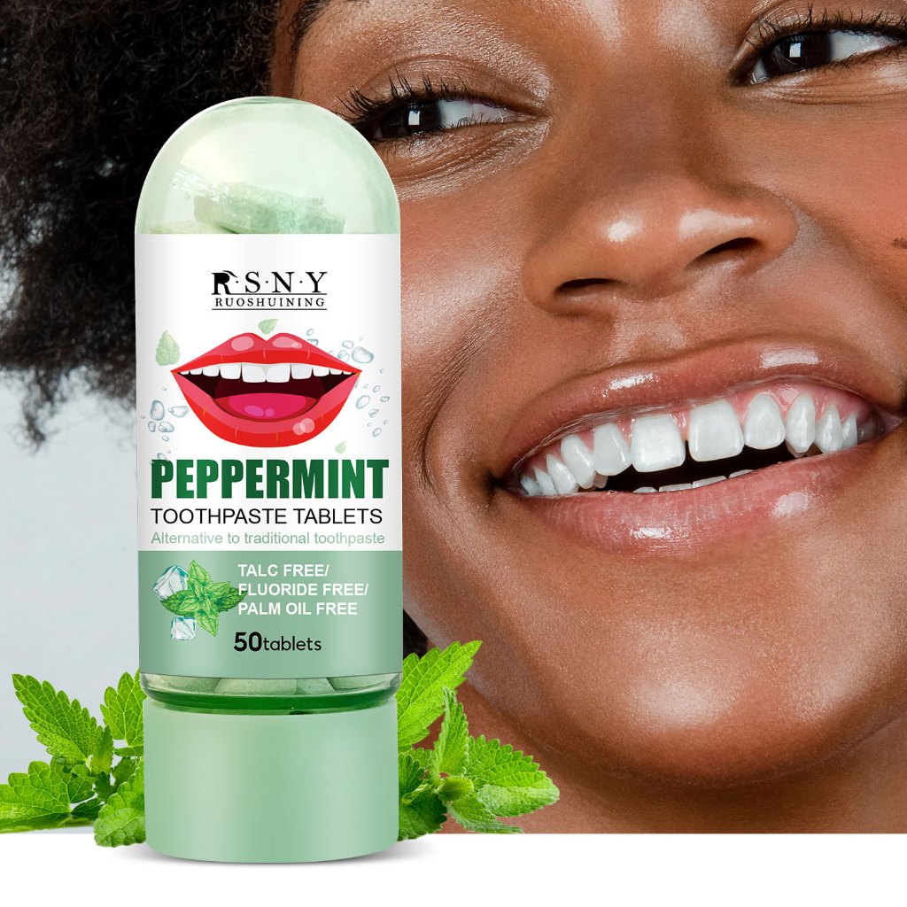 Mint Fresh Solid Toothpaste Granules 50 เม็ด - สะดวกที่จะไป, พลาสติก Zero เป็นมิตรกับสิ่งแวดล้อม, ขจัดคราบที่แข็งแกร่ง, ลมหายใจสดชื่นยาวนาน