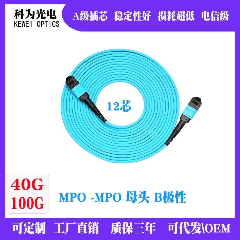 1 ~ 10m 12-core MPO to MPO 40G/100G/200G Optical Module multi-mode jumper 850NM Telecom QSFP28 Optic